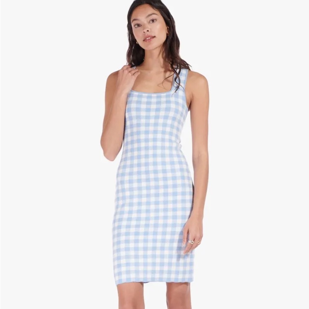 STAUD Dorinne Gingham Knit Dress French Blue S